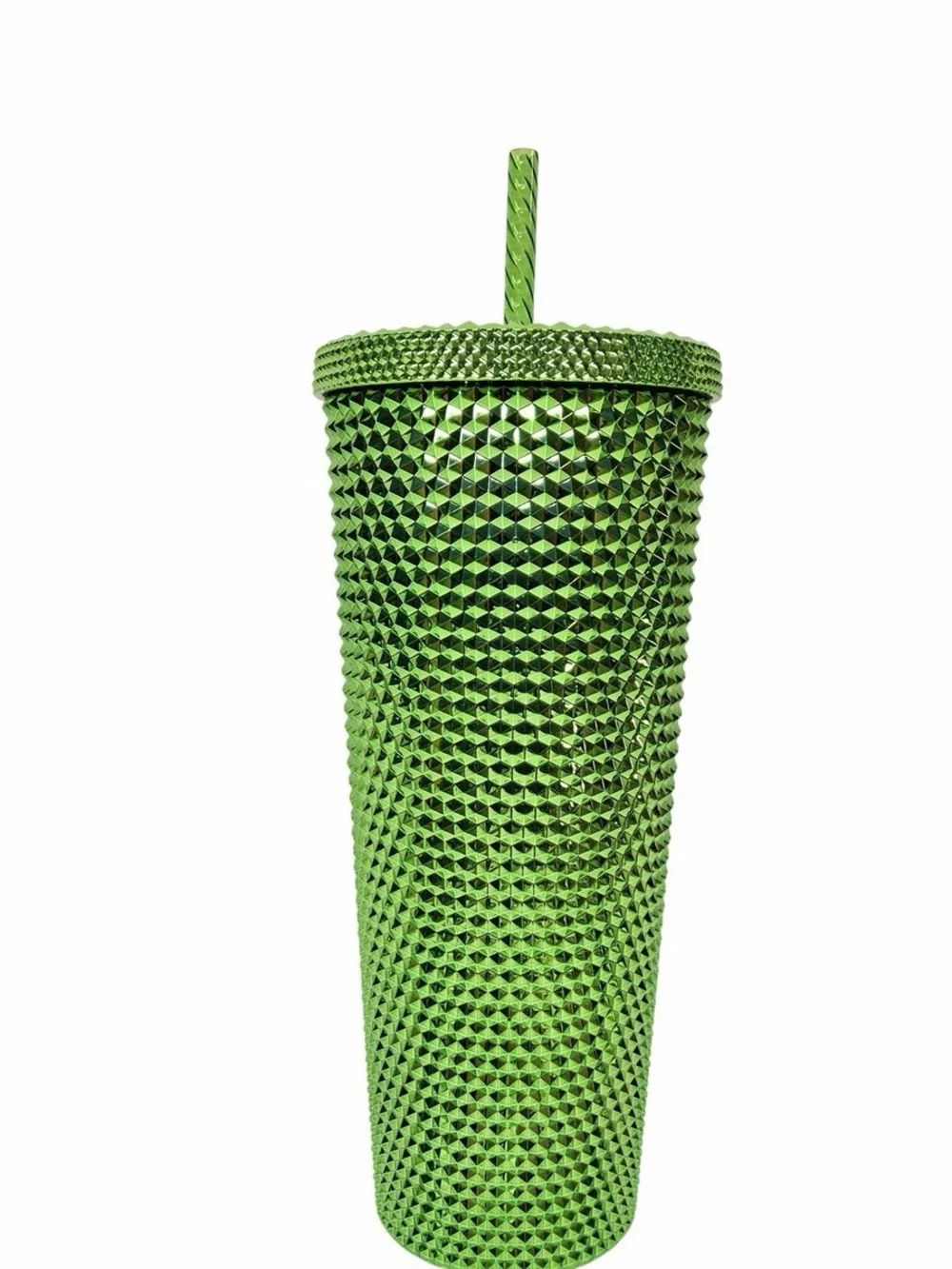 Starbucks Tumbler 24oz Lime Green Studded Metallic Grid Cold Cup 011147112